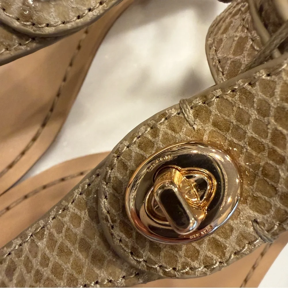 Coach T-Strap Ingrid Wedge Sandals Natural Snakeskin Print Women's Sz 8.5 B NIB